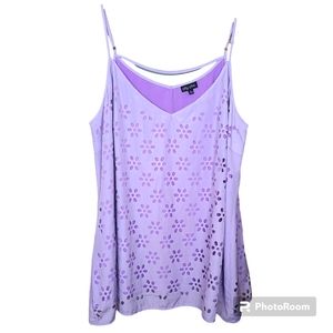City Chic Size 22 Purple Pastel Spaghetti Straps Camisole Floral Laser Cutouts